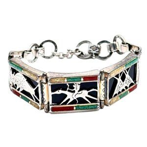 Carolyn Pollack BKC Sterling Silver Gemstone Horse Tee Pee Buffalo Bracelet